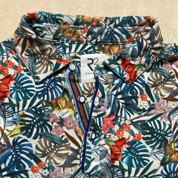R2 Amsterdam Men's Tropical Print Polo Shirt sz M EUC - Picture 3 of 11